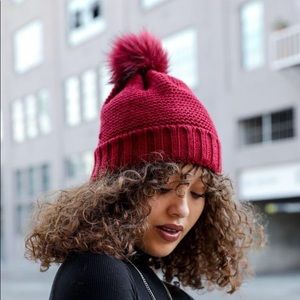 Boutique Burgundy Wine Sherpa Lining Pom Beanie